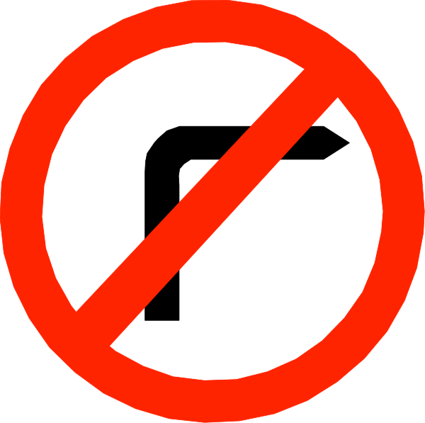 The image shows a red circle with a diagonal line through it on top of an arrow pointing to its right side.