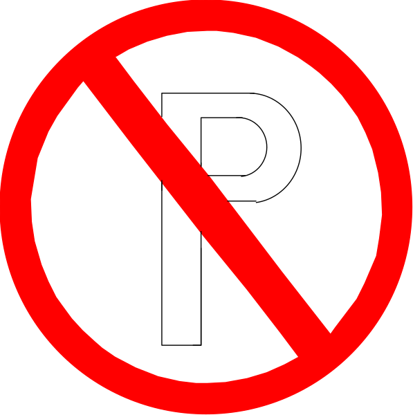 The image shows a red circle with two white lines crossing through it on top of another sign that is also circular but has an arrow pointing to its right side indicating "no parking."