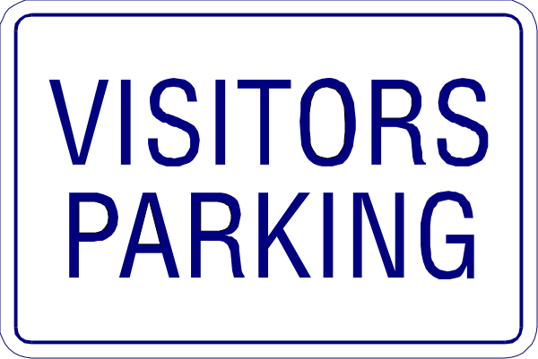 The image shows two parking signs with text that reads "VISITORS PARKING."