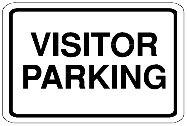 The image shows a black and white sign with text that reads "VISITOR PARKING."
