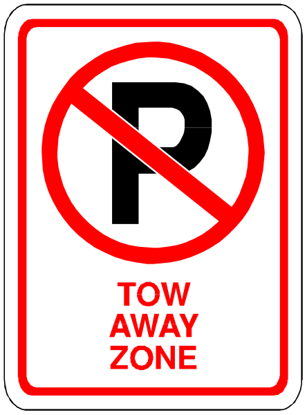 The sign says "tow away zone" with a red circle around it indicating no parking is allowed at this location.