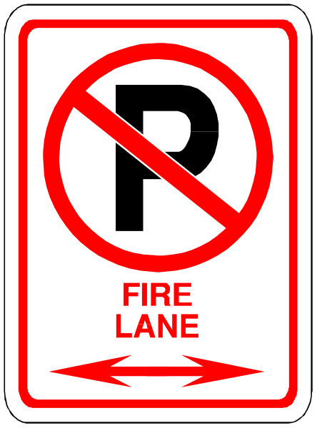 The sign says "fire lane" with a red line through it indicating no parking is allowed at that time of day.