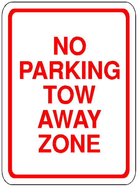 The sign says "no parking tow away zone". It's a warning for drivers to avoid this area from being towed if parked there without permission.