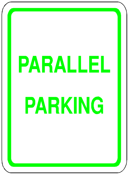 The image shows a green parking sign with white text that reads "PARKEL PARKING."