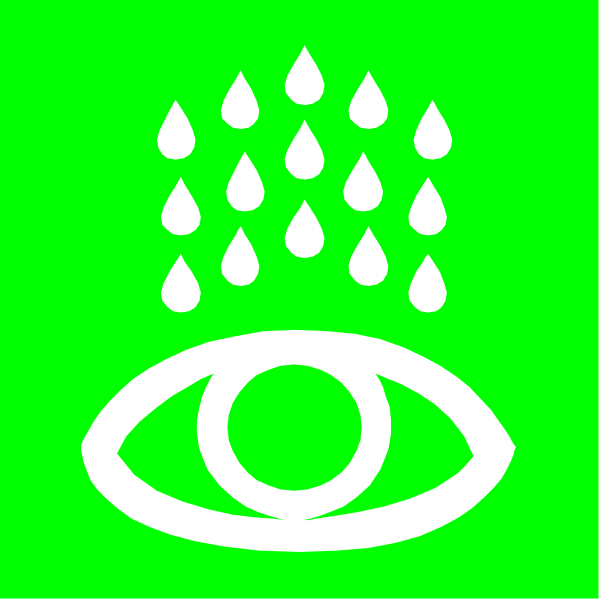 The image shows a green background with an icon of raindrops atop what appears to be a stylized eye symbol in white coloring within it.