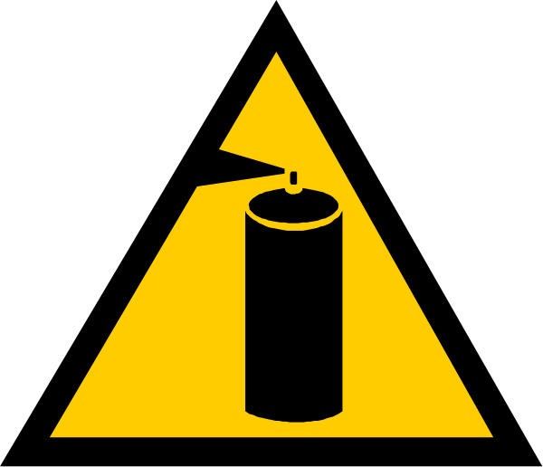 The image shows a hazard sign with an icon of fire extinguisher next to it on top right corner indicating danger from flammable materials in black background.