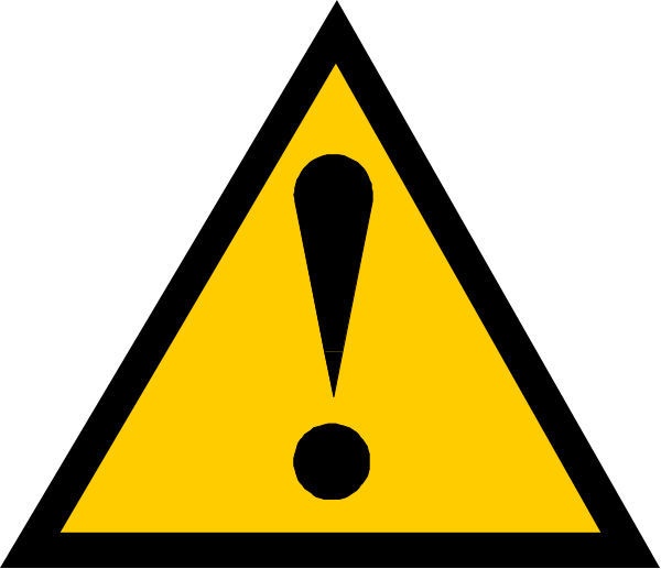 The image shows a hazard sign with an exclamation mark inside it on top of what appears to be a black background.