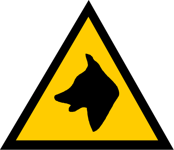 The image shows a warning sign with an animal silhouette inside it on top of another triangle that has been crossed out by diagonal lines forming an "X".