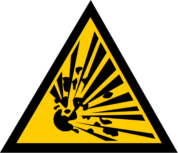 The image shows a black triangle with an exclamation mark inside it on top of what appears to be a yellow background that has been partially obscured by another layer in shades of gray and white.