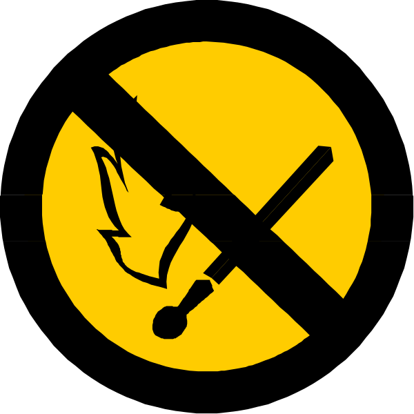 The image shows a black sign with yellow text that reads "No smoking" inside an exclamation mark symbolizing prohibition of something.