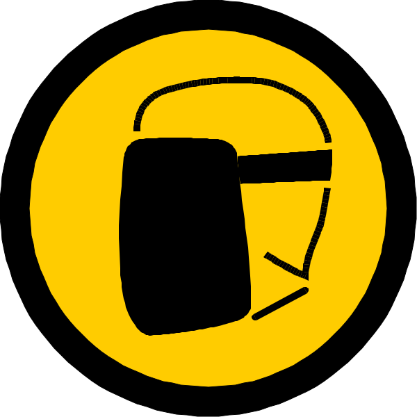 The image shows a black silhouette of an object that resembles a coffee cup with steam rising from it on top of a yellow circle background.