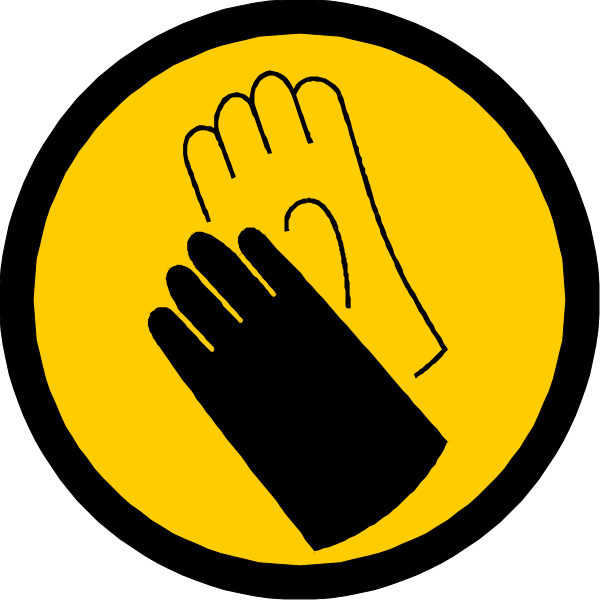 The image shows a black circle with two hands placed on top of each other inside it; there is no text present within this clip-art illustration.