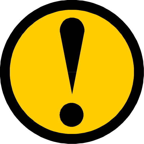 The image shows a yellow exclamation mark with an icon inside it on a black background.