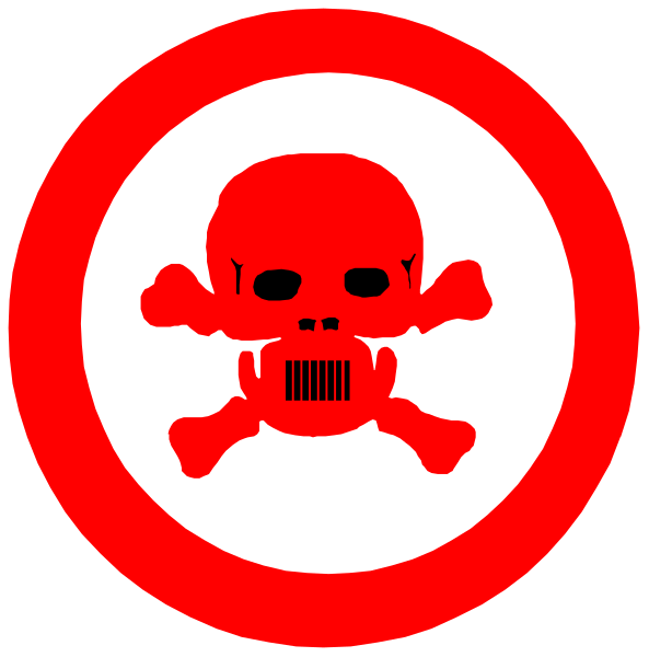 The image shows two red circular signs with a skull symbol inside each circle on top of black backgrounds; there is no text present in this clip-art image.