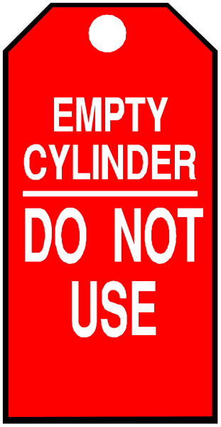The image shows a red sign with white text that reads "EMPTY CYLINDER DO NOT USE."
