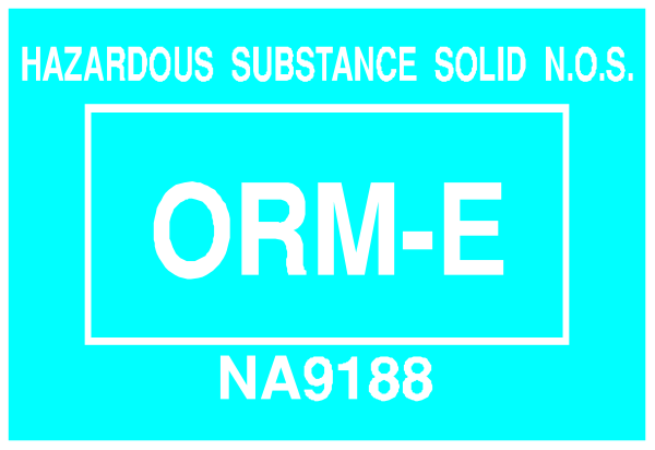 The image shows a label with text that reads "HAZARDOUS SUBSTANCE SOLID NOs." Below this warning is an acronym ORME-E followed by some numbers 9186, and there's another line of text at the bottom stating NA93. This appears to be related to a product or substance that requires caution due to its solid form being hazardous in nature. The label has been placed on an object with other markings around it which are not clearly visible from this angle.