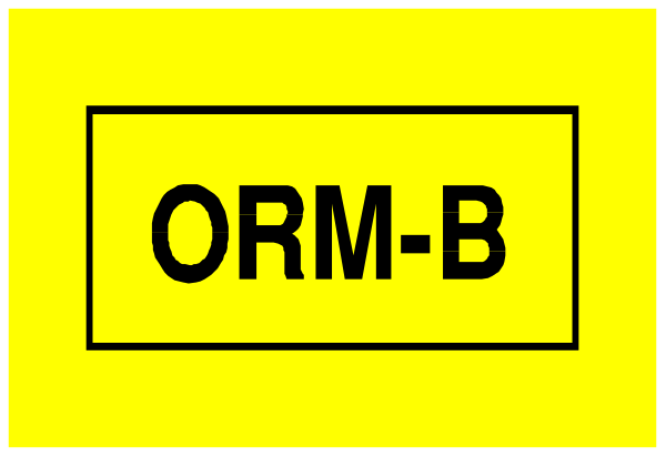The image shows a yellow label with black text that reads "ORM B" on it against an indistinct background.