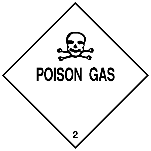 The image shows two hazard signs with a skull symbolizing poison gas on them; there is no text present within this clip-art representation of these warning labels.