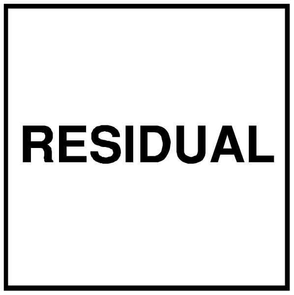 The image shows a black square with white text that reads "RESIDUAL" on it against an otherwise plain background.
