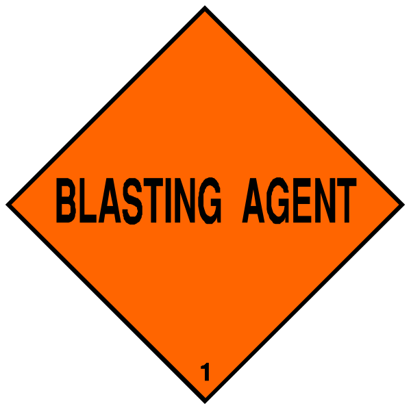 The image shows two orange hazard signs with black text against a dark background.