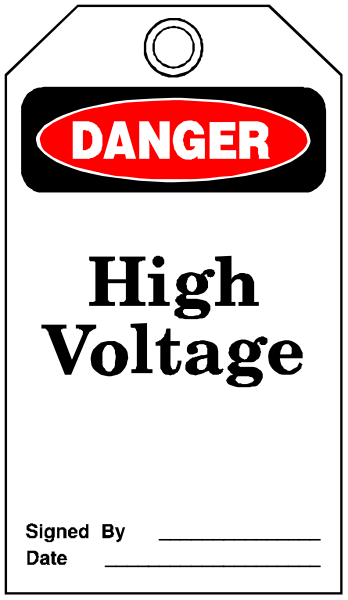 The image shows a warning sign for high voltage with text that reads "DANGER HIGH VOLTAGE" on it.