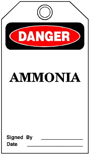 The image shows a sign with an illustration of ammonia on it next to a red danger symbol that says "DANGER."