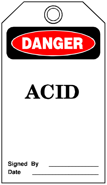 The image shows a sign with "DANGER" written on it at top left corner, followed by an exclamation mark in red text that says "ACID". Below this is black lettering stating "AVID", and beneath that there's white lettering reading "KETCHUP." At the bottom of the image, a date stamp indicates when the sign was signed. The background appears to be plain with no additional context provided about location or setting.