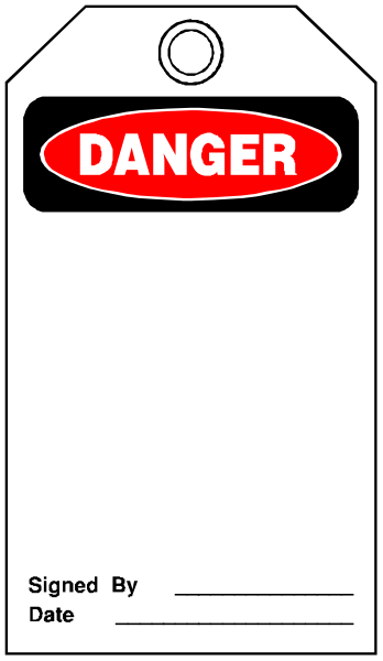 The image shows a white sign with black text that reads "DANGER" at top followed by an exclamation mark in red font on a yellow background below it. Below this is another line of smaller, bolded text stating "Do not enter." At bottom right corner there's a small graphic resembling a clipboard and pen next to the word "signed," with a date written as 12/30 underlined by two lines in black ink on white paper. The sign is attached to what appears to be an object, possibly machinery or equipment, indicated only by
