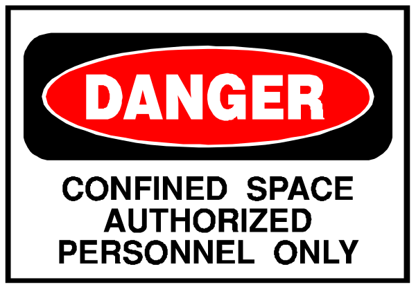 The image shows a danger sign with text that reads "DANGER" at top followed by instructions to authorize personnel only in white lettering on red background below it.