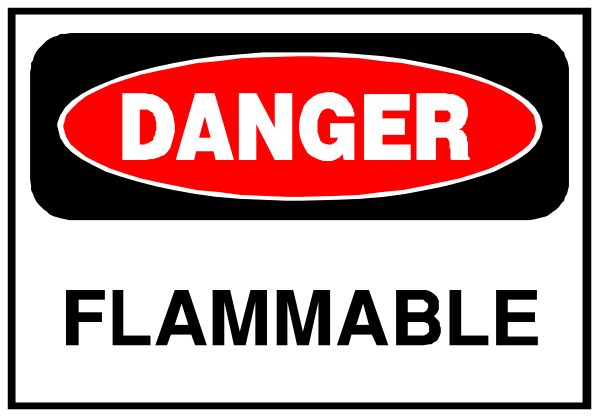 The image shows a sign with two warnings: "DANGER" at top left corner and "FLAMMABLE" in bottom right corner of an otherwise blank white background.