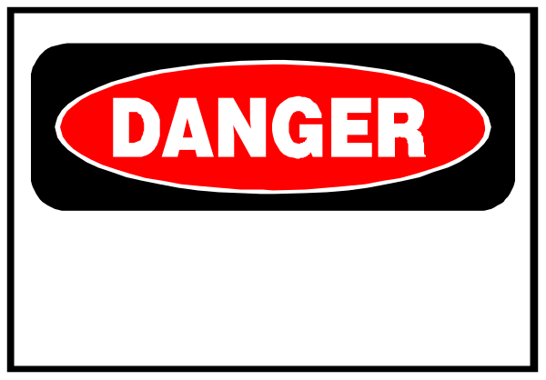The image shows a sign with "DANGER" written on it next to an electrical box that is labeled as such in black text against white background.