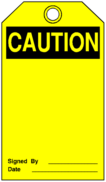 The image shows a yellow caution sign with black text that reads "CAUTION" at top and has additional instructions below it stating to read by date signed 12-30-98. There is no other visible content in this small clip art picture, which focuses on the warning message of the sign itself. The style appears simple and graphic without any detailed background or context provided within the image frame. It's a straightforward representation commonly used to indicate cautionary measures for safety purposes.