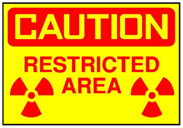 The image shows a caution sign with text that reads "CAUTION RESTRICTED AREA" on it.
