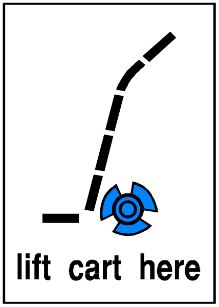 The picture shows a sign with an arrow pointing to the left that says "cart here" indicating where carts can be found in this location.