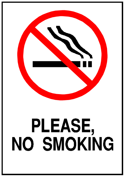 The sign says "Please no smoking" with a red circle around it indicating prohibition of smoking.
