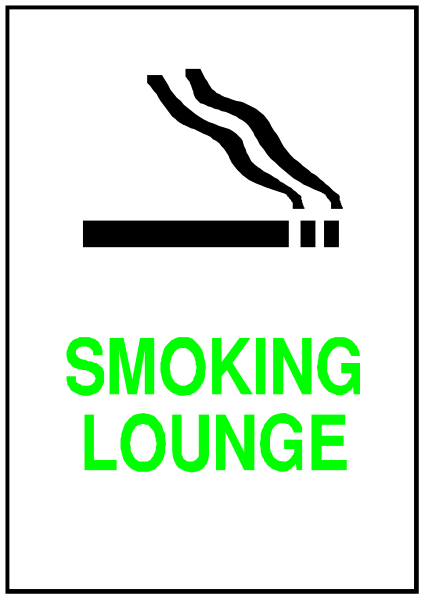 The sign says "smoking lounge" with a cigarette symbol on it.