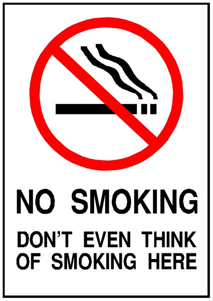 The sign says "no smoking" with a cigarette symbol crossed out on it.