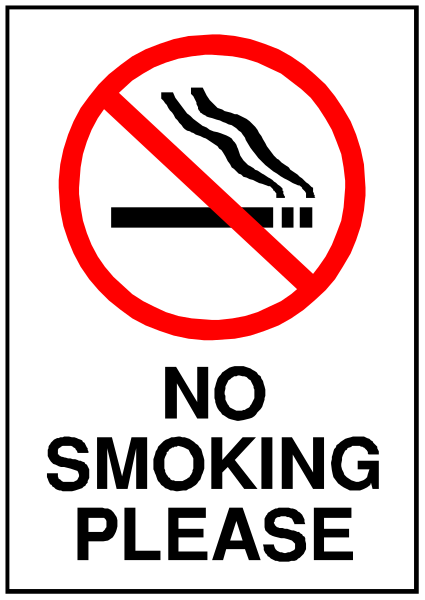 The sign says "no smoking please" with a red circle around it indicating prohibition of smoking.