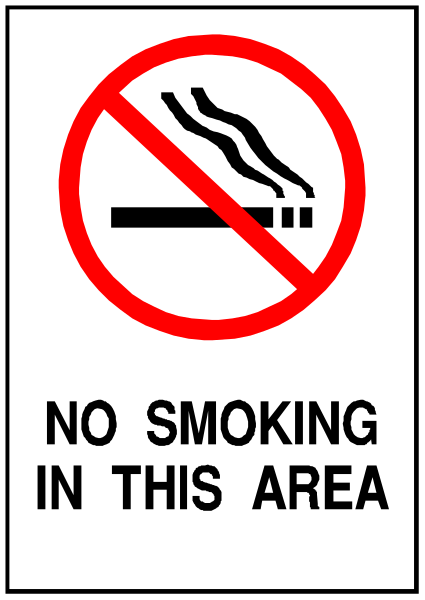 The sign says "no smoking" with a cigarette symbol crossed out on it.