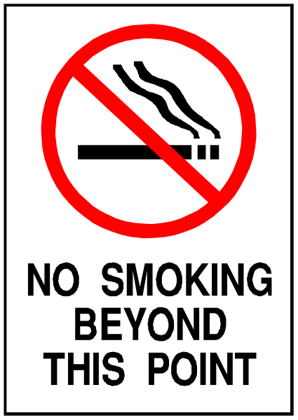 The sign says "no smoking beyond this point." It's a warning to smokers that there is no smoking allowed past where it stands.