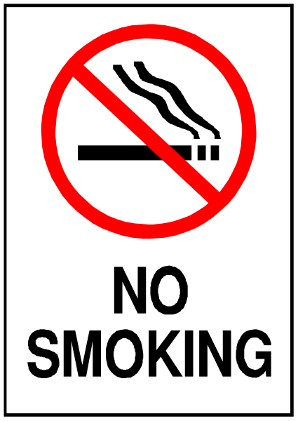 The sign says "no smoking" with a cigarette symbol crossed out on it.