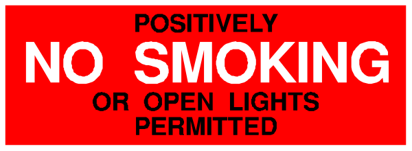 The image shows a red sign with white text that reads "NO SMOKING" on it.