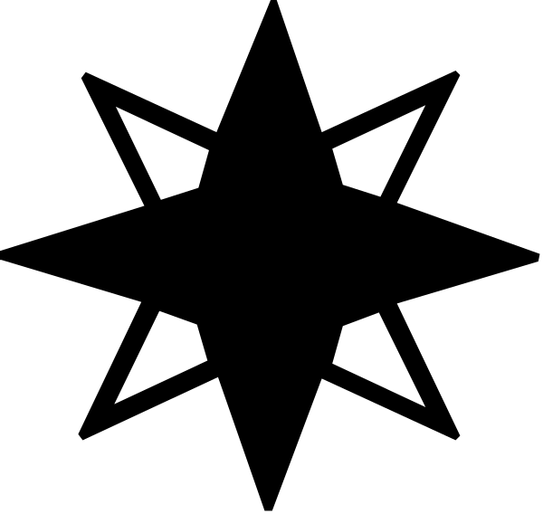 The image shows a black cross with white points at each corner against a dark background.