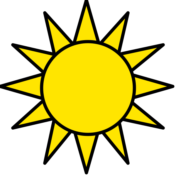 The image shows a simple black background with an illustration of a bright yellow sun at its center surrounded by rays that extend outward to form what appears to be a halo effect around it.