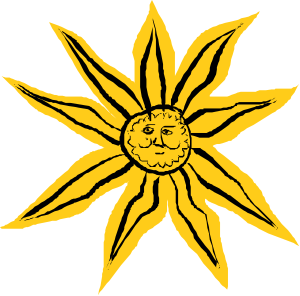 The image shows a stylized sun with rays emanating from it inside an eight-pointed star design on what appears to be a flag background.