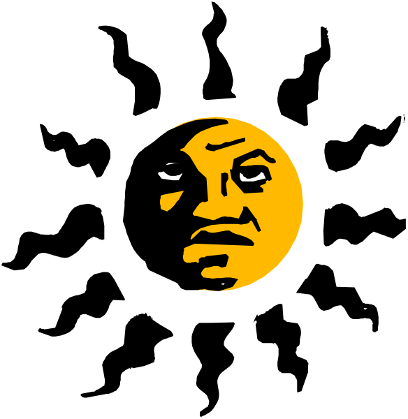 The image shows a black background with an illustration of a yellow moon on it featuring what appears to be a face drawn in white lines within its cratered surface.