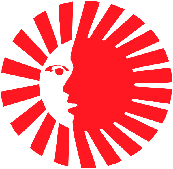 The image shows a stylized sun with rays extending outward from its center, featuring an abstract human face on it against a black background; there is no text present in this clip-art graphic.