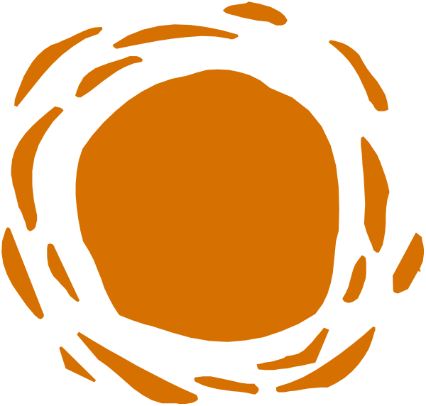 The image shows a simple black and white line drawing of an orange circle with two smaller circles inside it on either side, resembling eyes within another larger eye-like shape that could be interpreted as a face profile view.