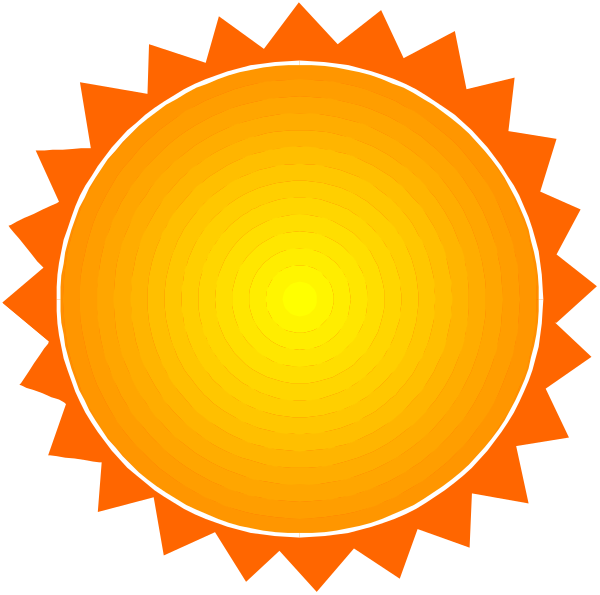 The image shows a bright yellow sun with rays emanating from it against an orange background inside what appears to be a circular frame resembling sunglasses lenses.