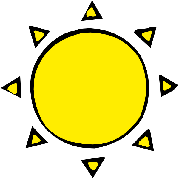 The image shows a simple black background with an illustration of a yellow sun at its center surrounded by four rays that represent sunlight emanating from it.